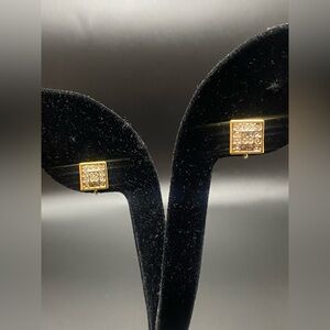 Nina Ricci Vintage Square Rhinestone Earrings Clip On